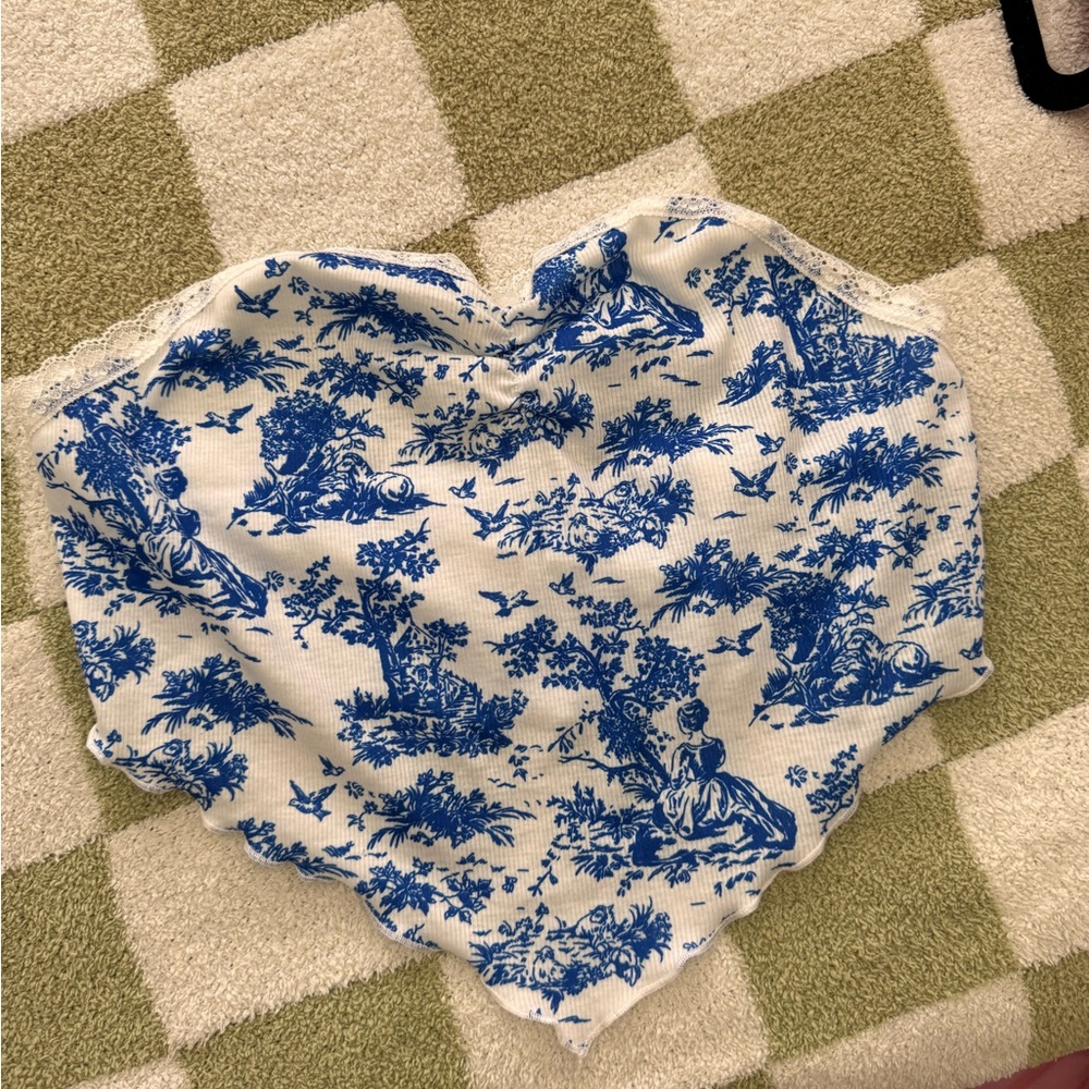 Printed & lace tube top